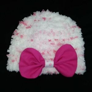 Hand knit baby girl hat with bow